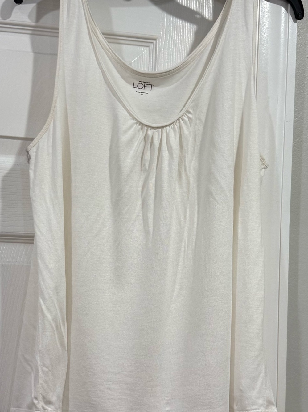 LOFT Cream Scoop Neck Gathered Tank Top